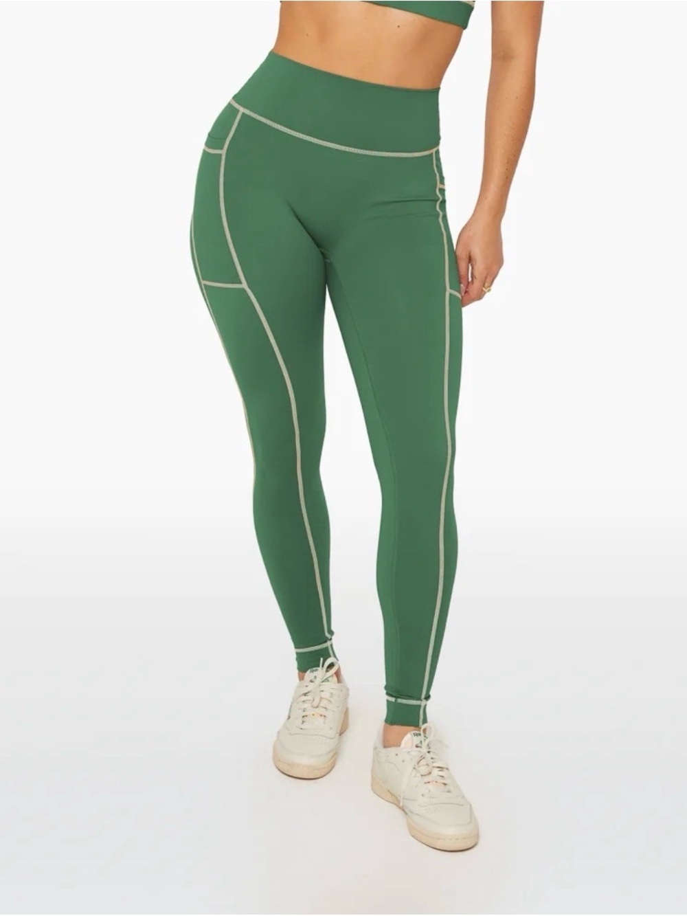 SET Active Courtside Green Contrast Seam Leggings with Pocket